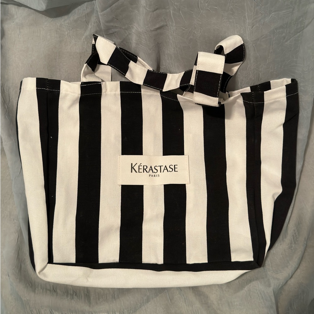 French Riviera inspired tote bag. Kerastase black and white striped